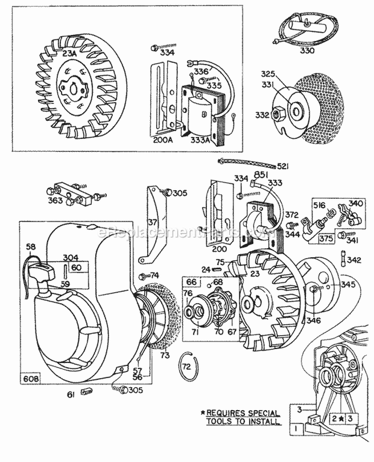 Blower HsgFlywheelsRewind Diagram and Parts List for 060212-0168-99  Briggs and Stratton Engine